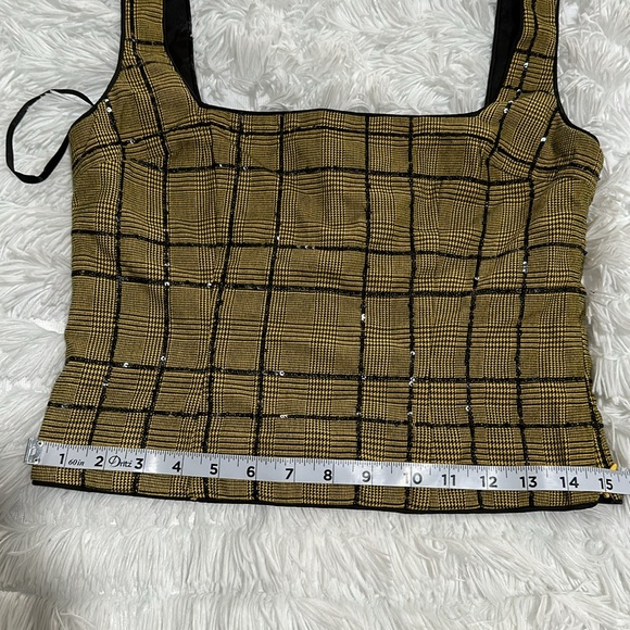 NBD Kent Saffron yellow gold black plaid square neck crop tank top S - Picture 12 of 14